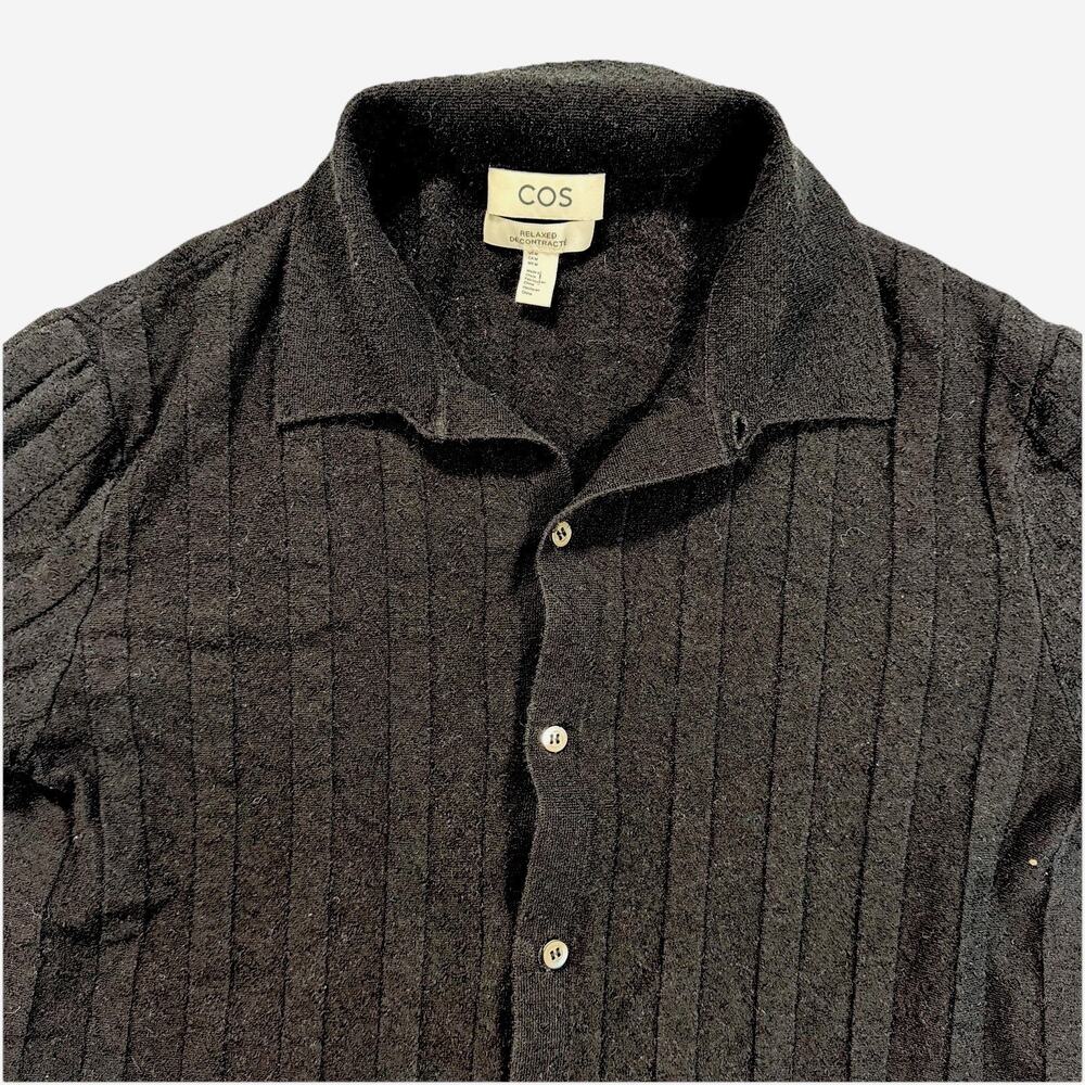 COS Polo Shirt Mens Medium Black Short Sleeve Knit Button Up
